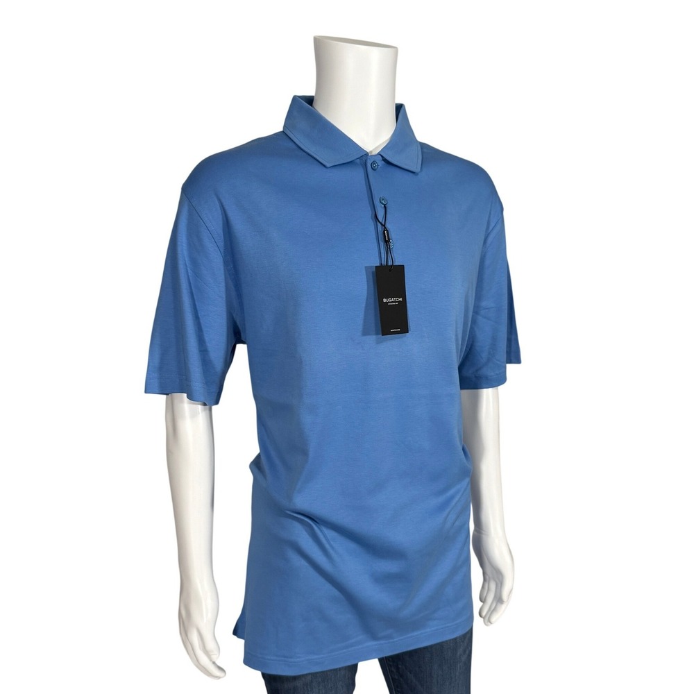 Bugatchi Mens Classic Blue 100% Pima Cotton Short Sleeve Polo Shirt Medium NWT - Picture 3 of 10